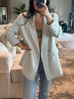 4/$20 - Old Navy Perfect Oversized Summer Striped Blazer Linen Blend Jacket